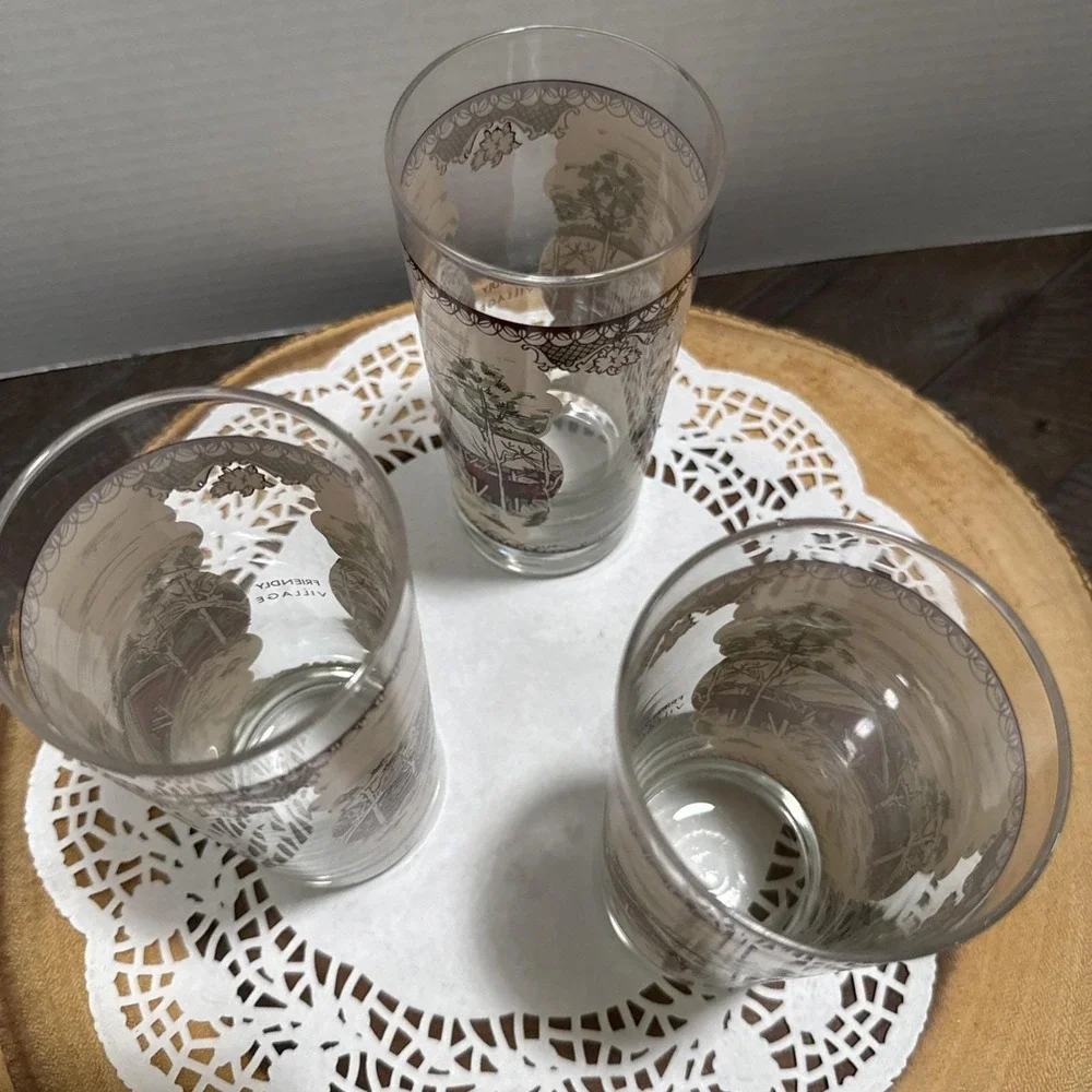 Johnson Brothers Friendly Village Covered Bridge Tumblers Glasses Set 3 England